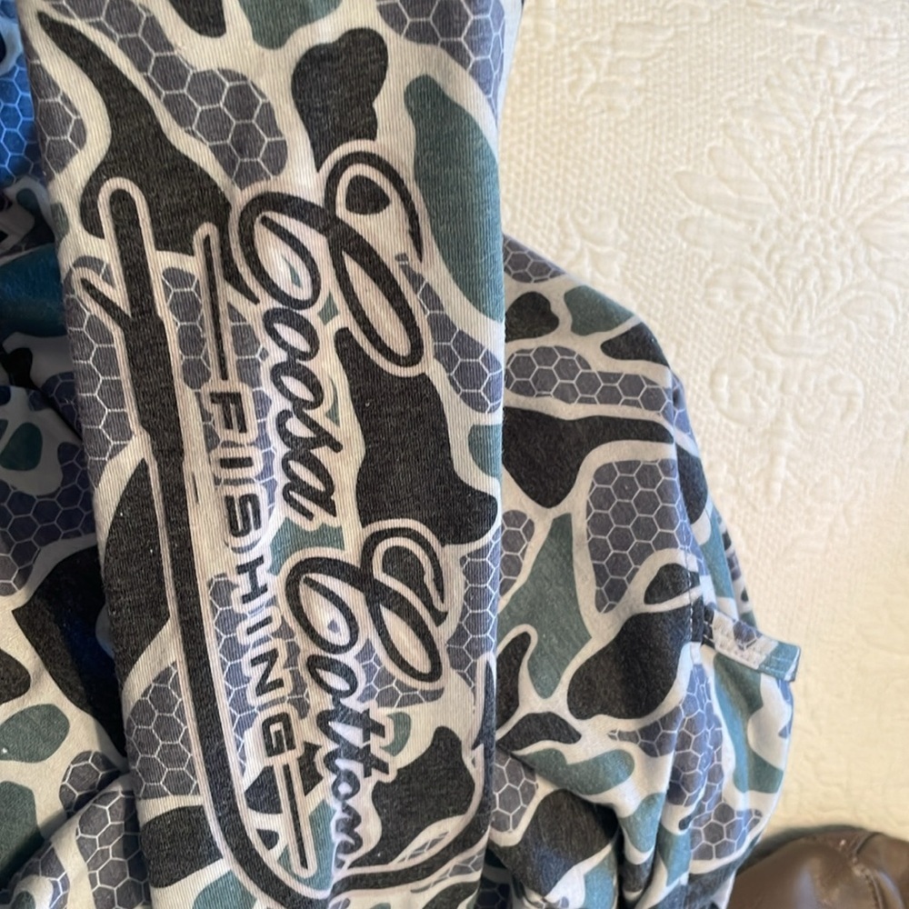 Coosa Cotton Fishing Long Sleeve Hooded Tshirt Camouflage Pocket EUC So Soft L - Picture 8 of 8